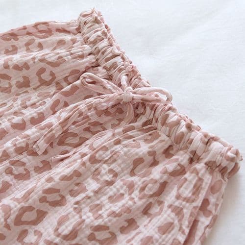 image-2025 spring and summer new ladies pants 100% cotton crepe leopard print pajamas sweat-absorbent breathable home pants trousers