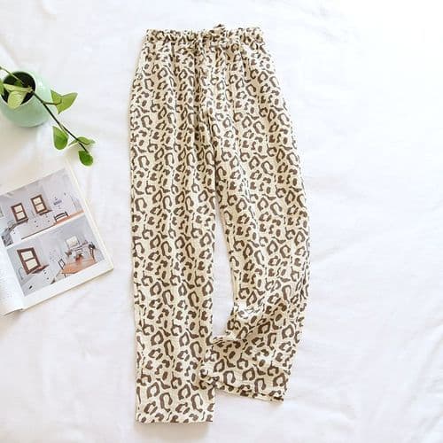 image-2025 spring and summer new ladies pants 100% cotton crepe leopard print pajamas sweat-absorbent breathable home pants trousers