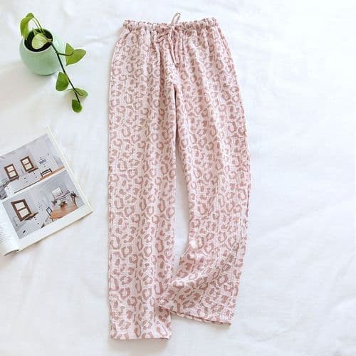 image-2025 spring and summer new ladies pants 100% cotton crepe leopard print pajamas sweat-absorbent breathable home pants trousers