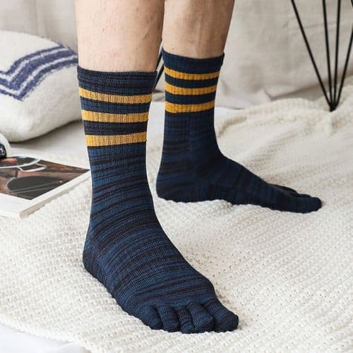 image-100 Cotton Mens Toe Socks SummerStriped Contrast Men Five Finger Socks Free Size Basket Calcetines Male Meias Dropship Men Soks