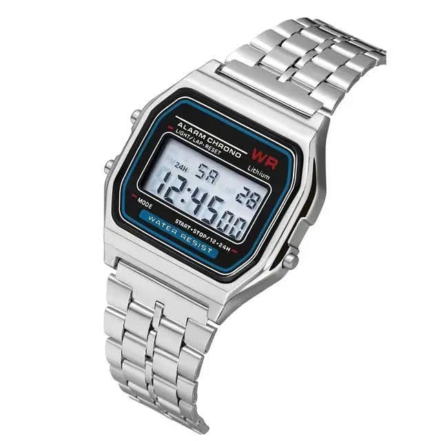 image-Fashionable Stainless Steel LED Display Watch with Water Resistance - Model B303