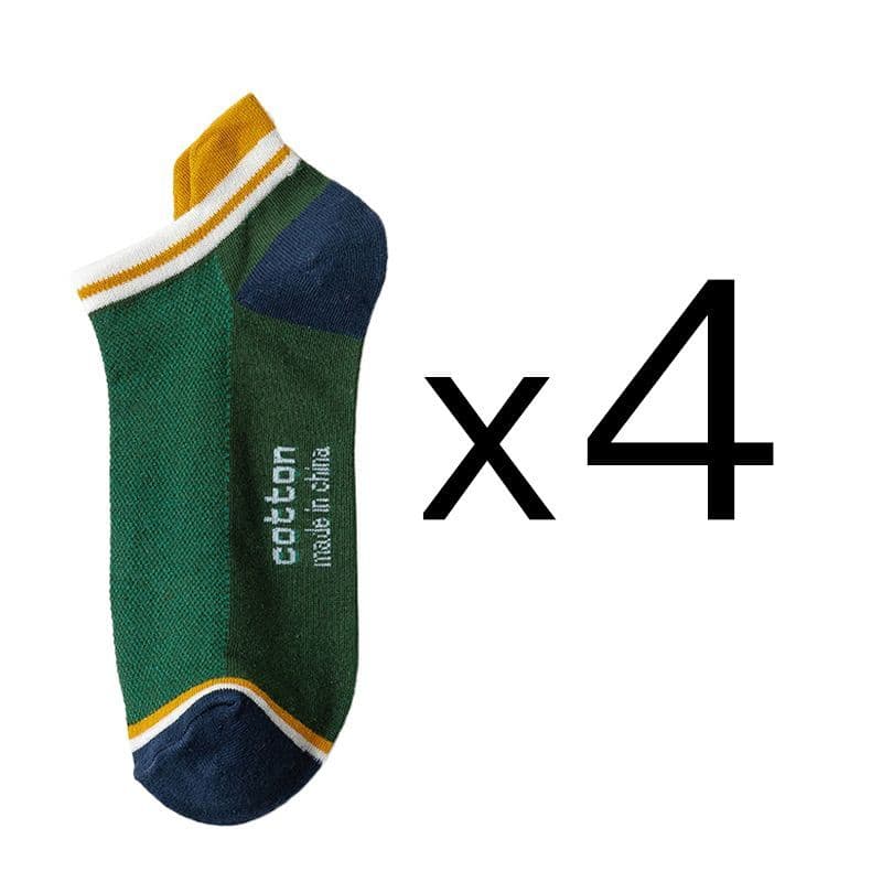 image-4 Pairs High Quality Men Ankle Socks Breathable Cotton Low Short Casual Stripe Anti-wear Fashion Four Seasons Street Plus Size