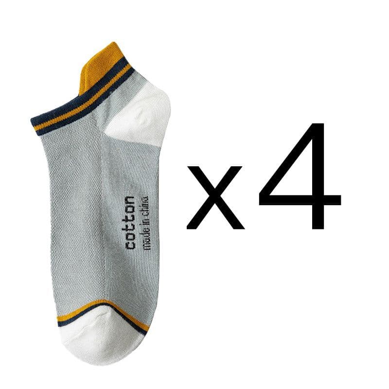 image-4 Pairs High Quality Men Ankle Socks Breathable Cotton Low Short Casual Stripe Anti-wear Fashion Four Seasons Street Plus Size