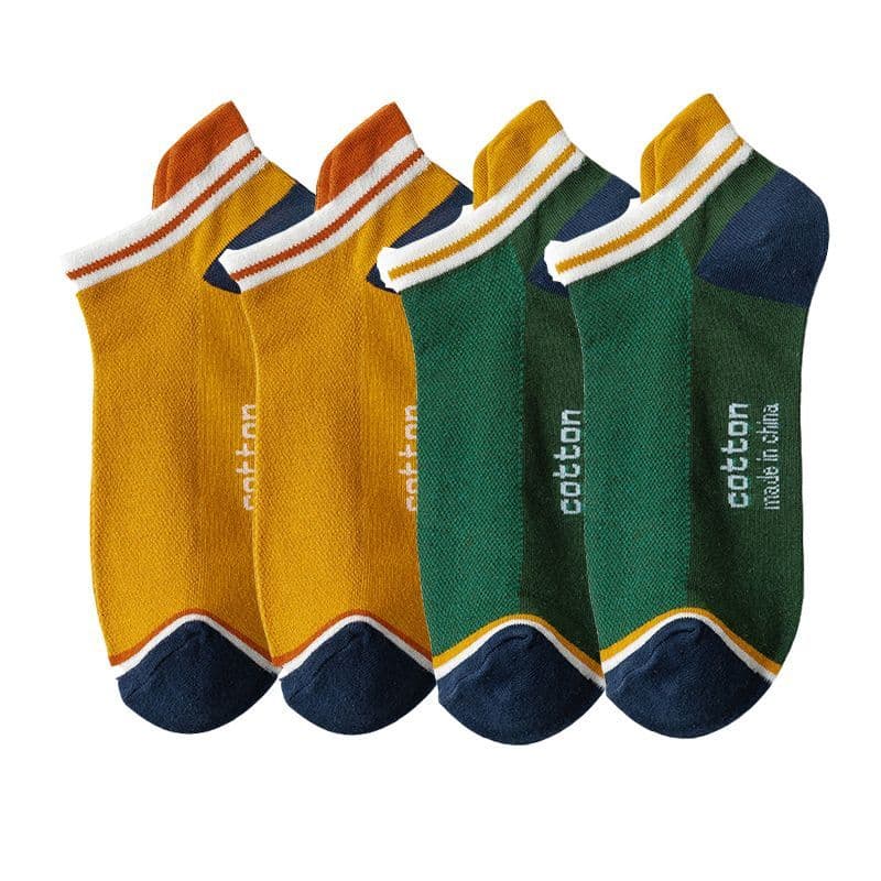 image-4 Pairs High Quality Men Ankle Socks Breathable Cotton Low Short Casual Stripe Anti-wear Fashion Four Seasons Street Plus Size