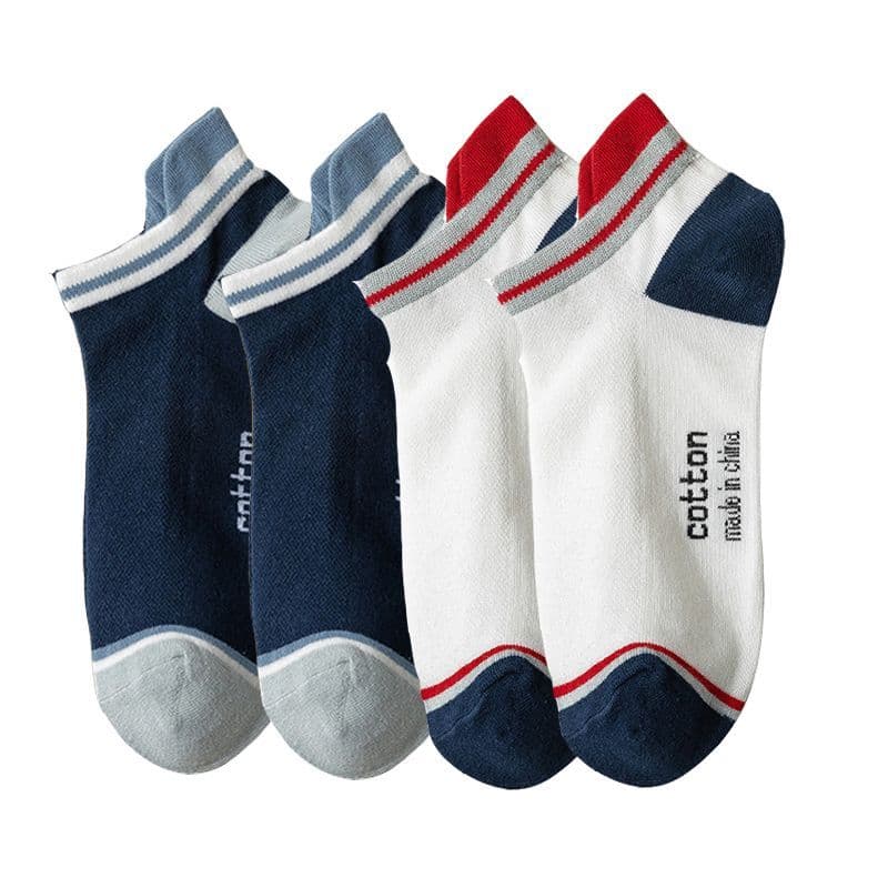 image-4 Pairs High Quality Men Ankle Socks Breathable Cotton Low Short Casual Stripe Anti-wear Fashion Four Seasons Street Plus Size