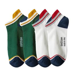 image-4 Pairs High Quality Men Ankle Socks Breathable Cotton Low Short Casual Stripe Anti-wear Fashion Four Seasons Street Plus Size