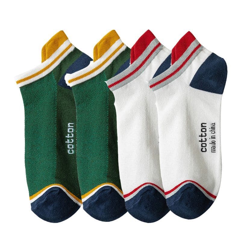 image-4 Pairs High Quality Men Ankle Socks Breathable Cotton Low Short Casual Stripe Anti-wear Fashion Four Seasons Street Plus Size