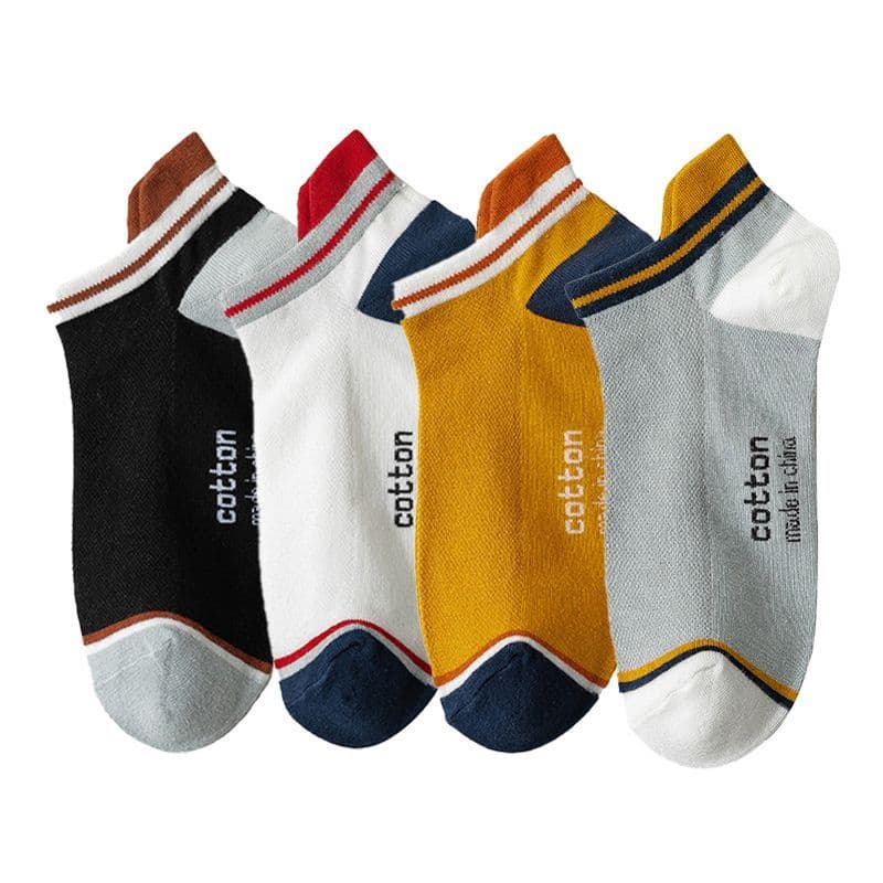 image-4 Pairs High Quality Men Ankle Socks Breathable Cotton Low Short Casual Stripe Anti-wear Fashion Four Seasons Street Plus Size