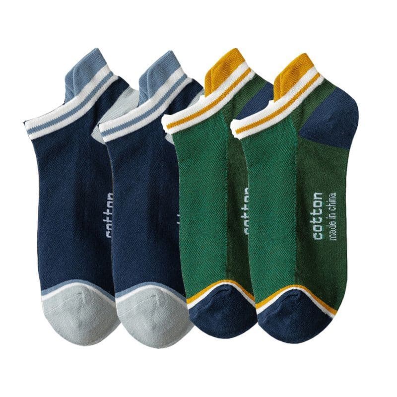 image-4 Pairs High Quality Men Ankle Socks Breathable Cotton Low Short Casual Stripe Anti-wear Fashion Four Seasons Street Plus Size