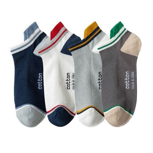 image-4 Pairs High Quality Men Ankle Socks Breathable Cotton Low Short Casual Stripe Anti-wear Fashion Four Seasons Street Plus Size