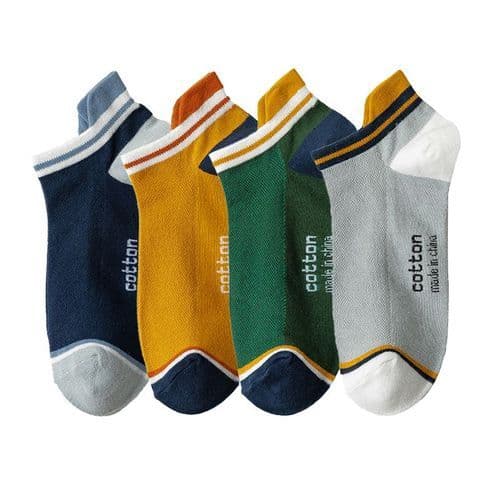 image-4 Pairs High Quality Men Ankle Socks Breathable Cotton Low Short Casual Stripe Anti-wear Fashion Four Seasons Street Plus Size