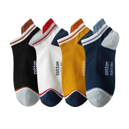 image-4 Pairs High Quality Men Ankle Socks Breathable Cotton Low Short Casual Stripe Anti-wear Fashion Four Seasons Street Plus Size