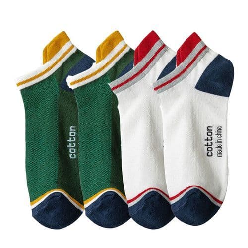 image-4 Pairs High Quality Men Ankle Socks Breathable Cotton Low Short Casual Stripe Anti-wear Fashion Four Seasons Street Plus Size