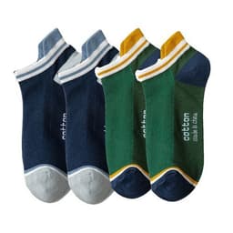 image-4 Pairs High Quality Men Ankle Socks Breathable Cotton Low Short Casual Stripe Anti-wear Fashion Four Seasons Street Plus Size