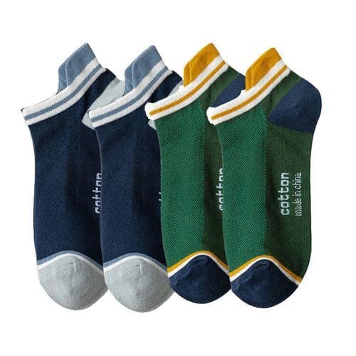 image-4 Pairs High Quality Men Ankle Socks Breathable Cotton Low Short Casual Stripe Anti-wear Fashion Four Seasons Street Plus Size