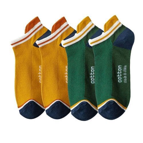 image-4 Pairs High Quality Men Ankle Socks Breathable Cotton Low Short Casual Stripe Anti-wear Fashion Four Seasons Street Plus Size