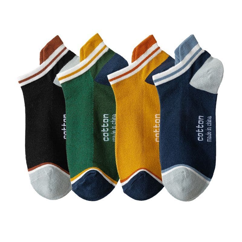 image-4 Pairs High Quality Men Ankle Socks Breathable Cotton Low Short Casual Stripe Anti-wear Fashion Four Seasons Street Plus Size