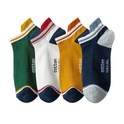 image-4 Pairs High Quality Men Ankle Socks Breathable Cotton Low Short Casual Stripe Anti-wear Fashion Four Seasons Street Plus Size