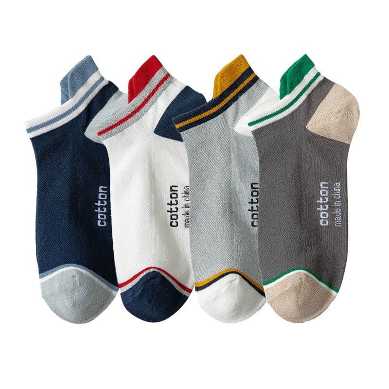 image-4 Pairs High Quality Men Ankle Socks Breathable Cotton Low Short Casual Stripe Anti-wear Fashion Four Seasons Street Plus Size