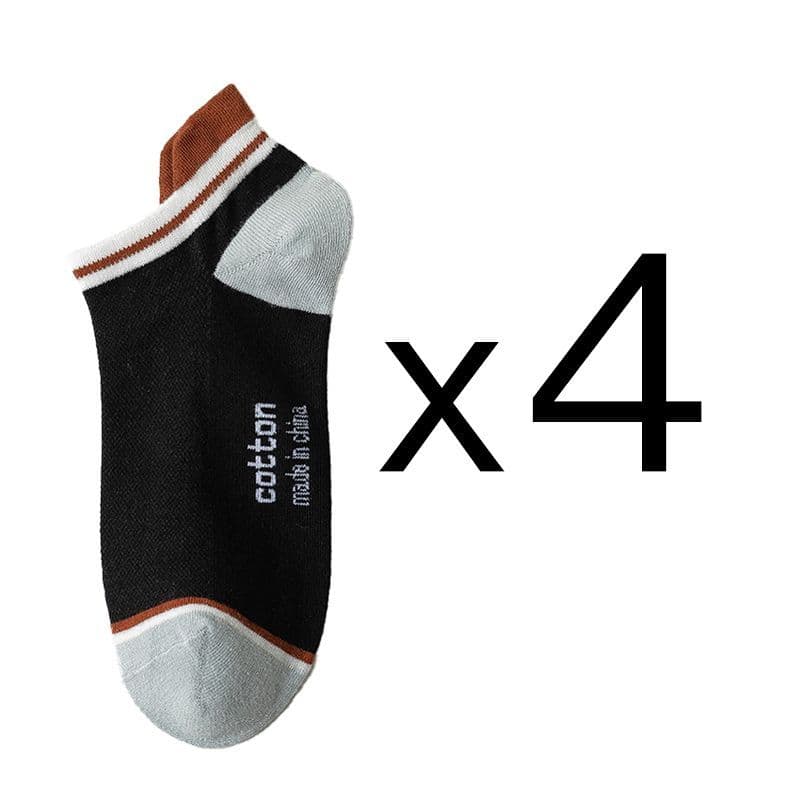 image-4 Pairs High Quality Men Ankle Socks Breathable Cotton Low Short Casual Stripe Anti-wear Fashion Four Seasons Street Plus Size