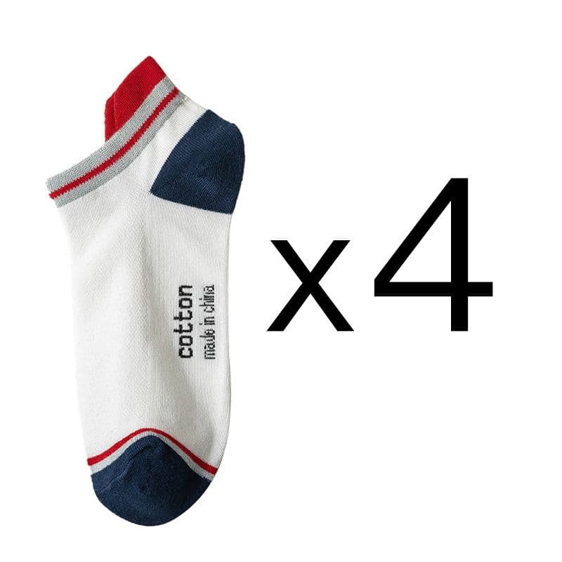 image-4 Pairs High Quality Men Ankle Socks Breathable Cotton Low Short Casual Stripe Anti-wear Fashion Four Seasons Street Plus Size