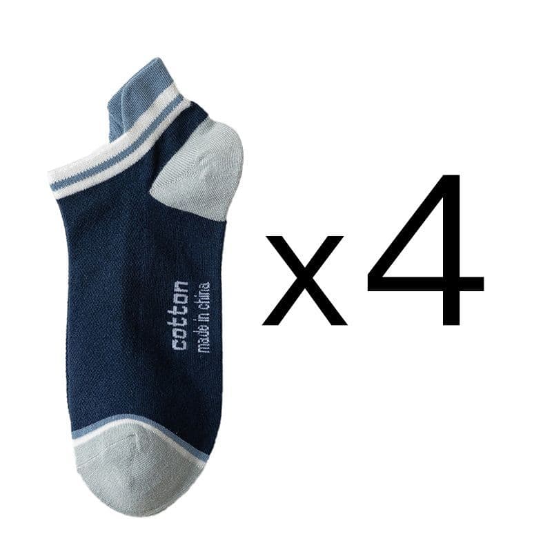 image-4 Pairs High Quality Men Ankle Socks Breathable Cotton Low Short Casual Stripe Anti-wear Fashion Four Seasons Street Plus Size