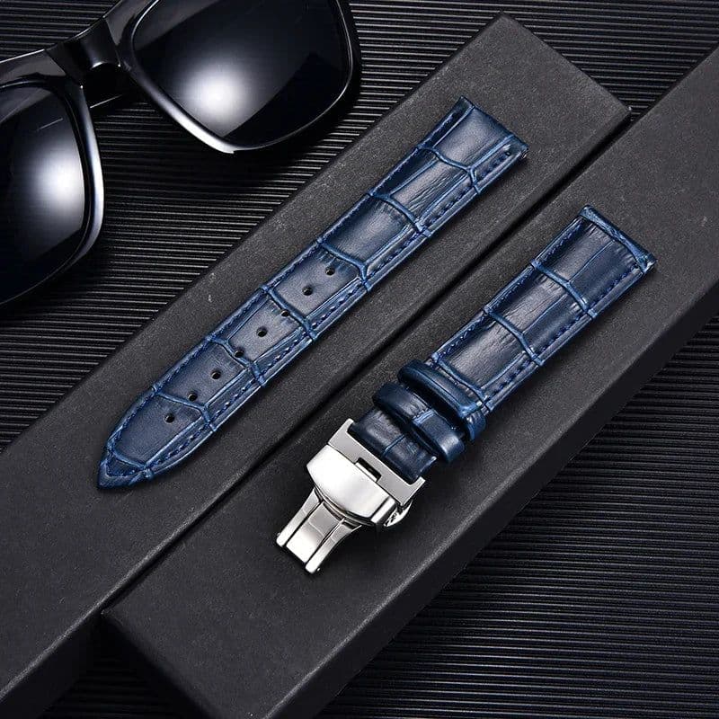 image-REMZEIM Leather Watchband with Butterfly Clasp - Stylish & Durable Strap