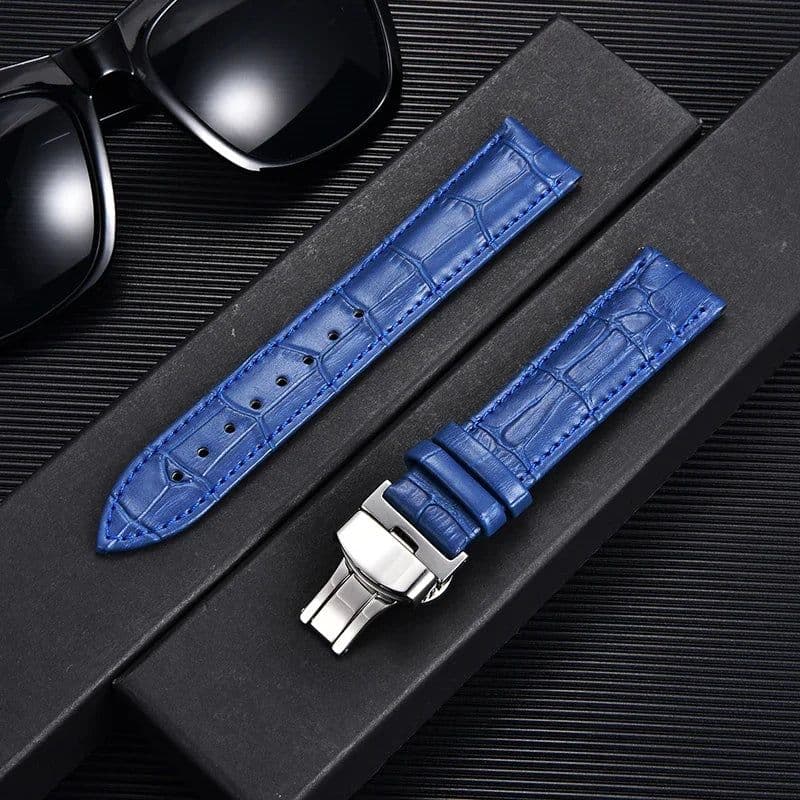 image-REMZEIM Leather Watchband with Butterfly Clasp - Stylish & Durable Strap
