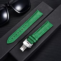 image-REMZEIM Leather Watchband with Butterfly Clasp - Stylish & Durable Strap