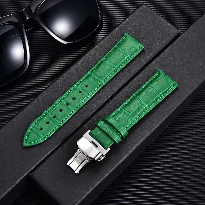 image-REMZEIM Leather Watchband with Butterfly Clasp - Stylish & Durable Strap