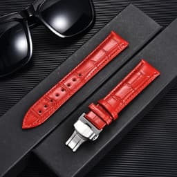 image-REMZEIM Leather Watchband with Butterfly Clasp - Stylish & Durable Strap