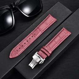 image-REMZEIM Leather Watchband with Butterfly Clasp - Stylish & Durable Strap
