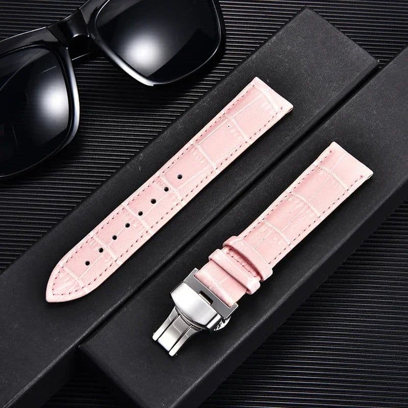 image-REMZEIM Leather Watchband with Butterfly Clasp - Stylish & Durable Strap