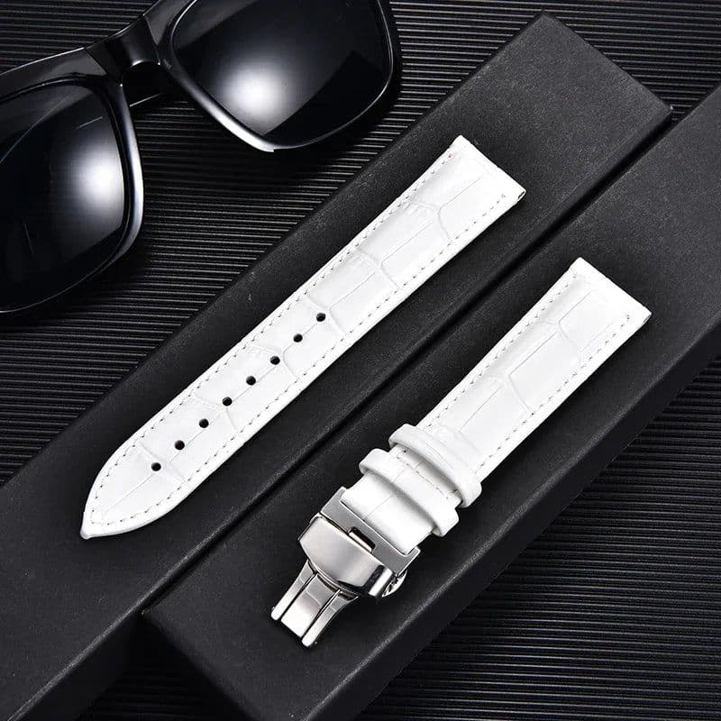 image-REMZEIM Leather Watchband with Butterfly Clasp - Stylish & Durable Strap