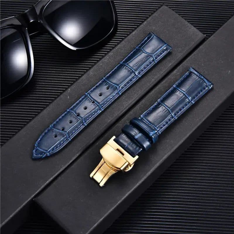 image-REMZEIM Leather Watchband with Butterfly Clasp - Stylish & Durable Strap
