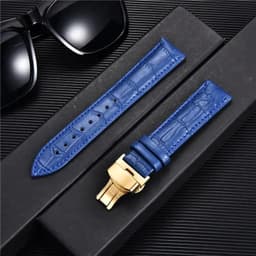 image-REMZEIM Leather Watchband with Butterfly Clasp - Stylish & Durable Strap