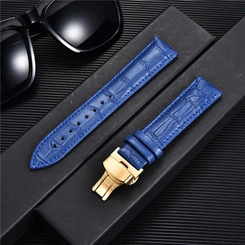 image-REMZEIM Leather Watchband with Butterfly Clasp - Stylish & Durable Strap