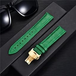 image-REMZEIM Leather Watchband with Butterfly Clasp - Stylish & Durable Strap