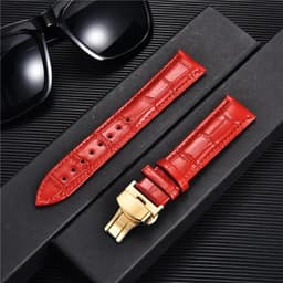 image-REMZEIM Leather Watchband with Butterfly Clasp - Stylish & Durable Strap