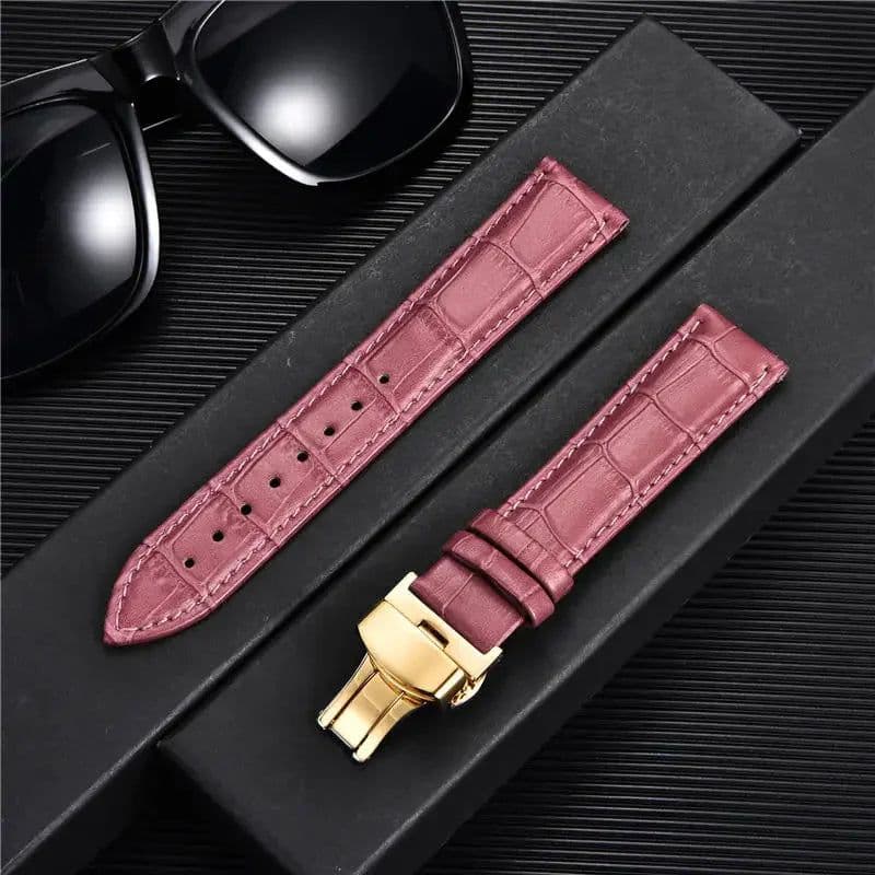 image-REMZEIM Leather Watchband with Butterfly Clasp - Stylish & Durable Strap
