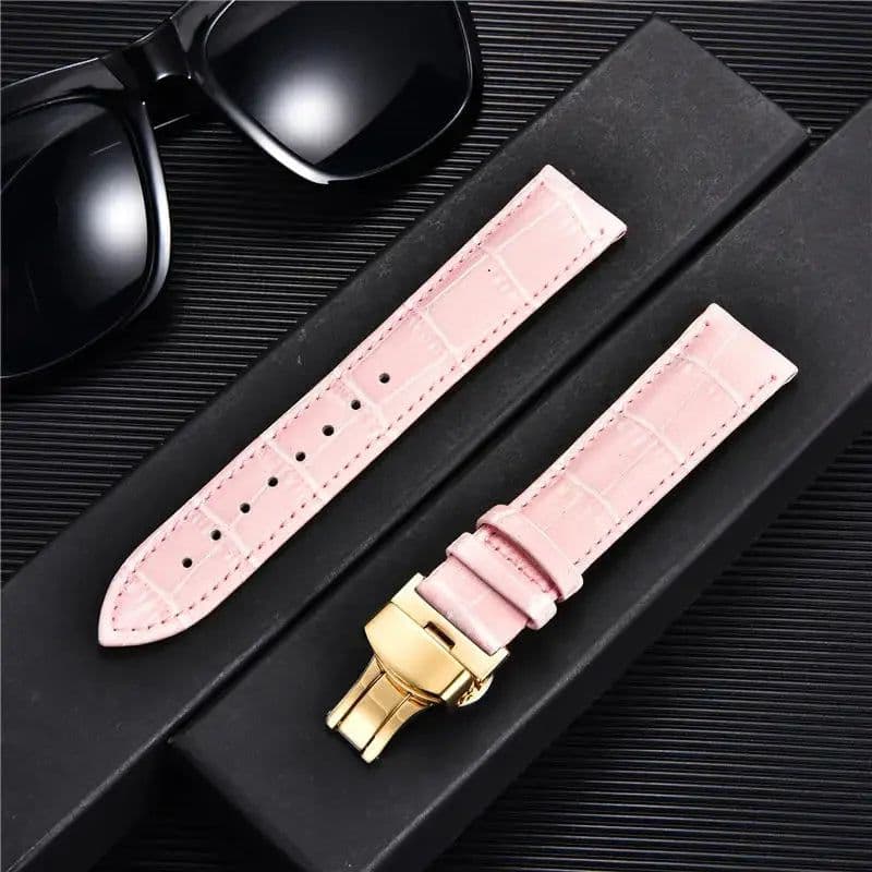 image-REMZEIM Leather Watchband with Butterfly Clasp - Stylish & Durable Strap