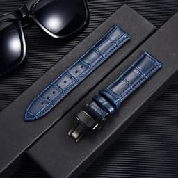 image-REMZEIM Leather Watchband with Butterfly Clasp - Stylish & Durable Strap