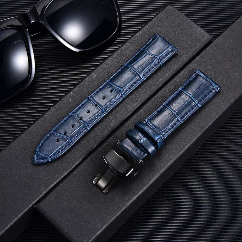 image-REMZEIM Leather Watchband with Butterfly Clasp - Stylish & Durable Strap