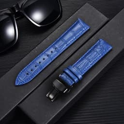 image-REMZEIM Leather Watchband with Butterfly Clasp - Stylish & Durable Strap