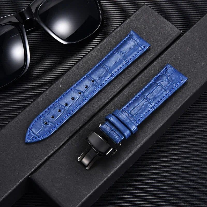 image-REMZEIM Leather Watchband with Butterfly Clasp - Stylish & Durable Strap