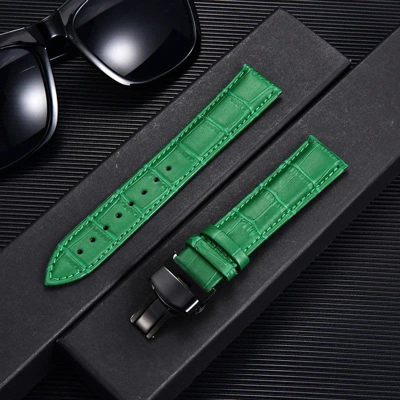 image-REMZEIM Leather Watchband with Butterfly Clasp - Stylish & Durable Strap