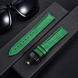 image-REMZEIM Leather Watchband with Butterfly Clasp - Stylish & Durable Strap