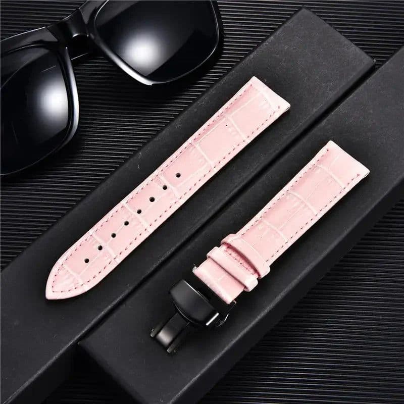 image-REMZEIM Leather Watchband with Butterfly Clasp - Stylish & Durable Strap