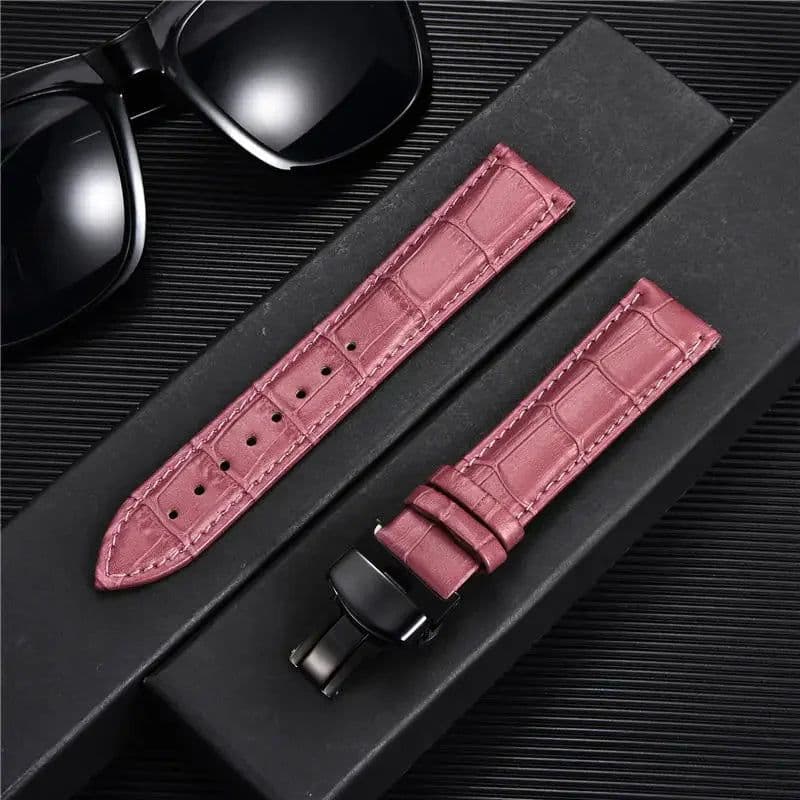 image-REMZEIM Leather Watchband with Butterfly Clasp - Stylish & Durable Strap