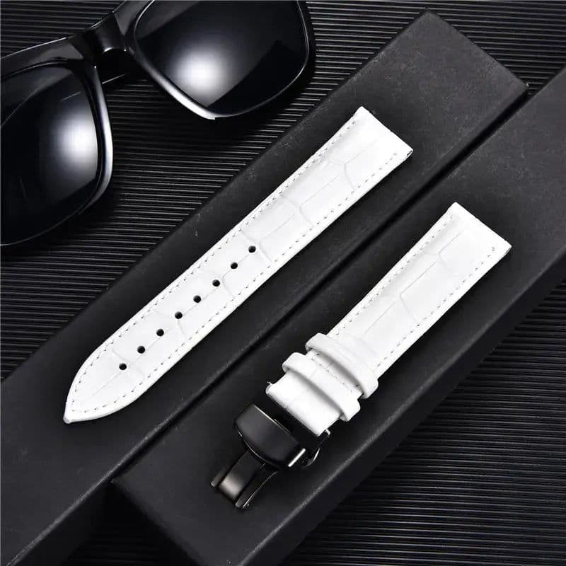 image-REMZEIM Leather Watchband with Butterfly Clasp - Stylish & Durable Strap